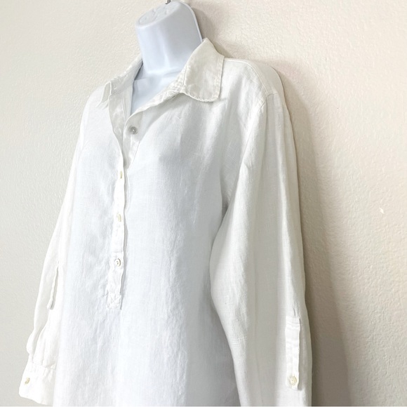 Chico's Tops - Chico’s White 100% Linen Pop Over Roll Tab Sleeve Top Size 12